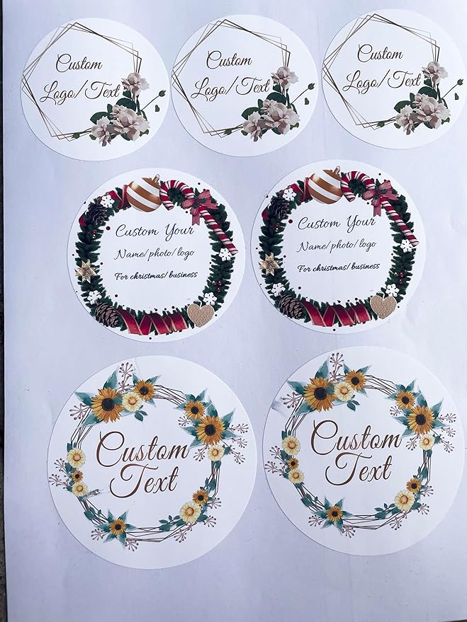 Custom Stickers for Weddings, Birthdays & Businesses - Personalized Labels with Your Logo - Waterproof, Fade and Heat Resistant - Pack of 100-1000 (Wreath P, 4 Inch)