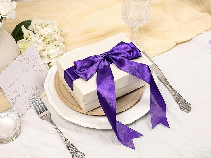 Purple Satin Ribbon 1-1/2 inch X Continuous 25 Yards, Single Face Polyester Ribbon Perfect for Gift Wrapping, Flower Bouquet, Wedding Decor, Crafts, Bow Making, Sewing and More