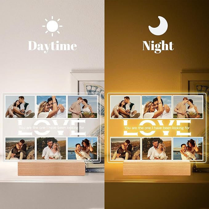 Personalized Anniversary Couples Gifts for Women Men Girlfriend Boyfriend, Custom Picture Frames with Photo, Personalized Photo Frame with Night Light, Customized Gifts for Her Him Wife Husband