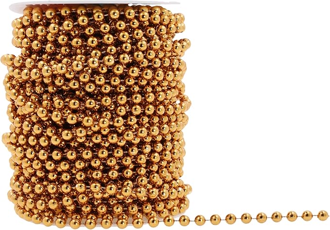 Mandala Crafts 6mm Faux Dark Gold Pearl Beads Roll - 27 Yards Strand of Fake Pearls Chain Garlands Spool String for Christmas Tree, Wedding, Party, Vases, DIY Decoration