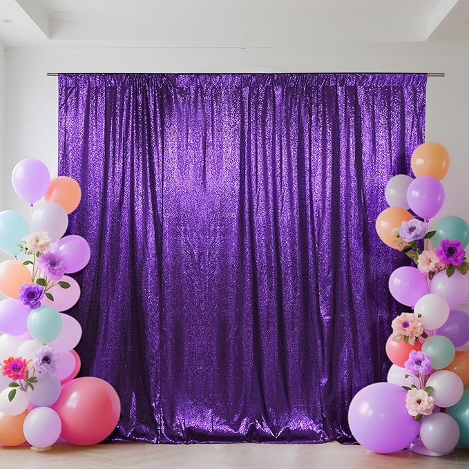 SquarePie Sequin Backdrop Curtain Not See Through Thick Glitter Background for Party 6FT x 8FT Purple