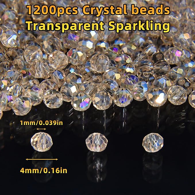 1200Pcs 4mm 4 for Jewelry Making Beads for Bracelets Necklace Pendants Making Supplies(Silver Champagne)