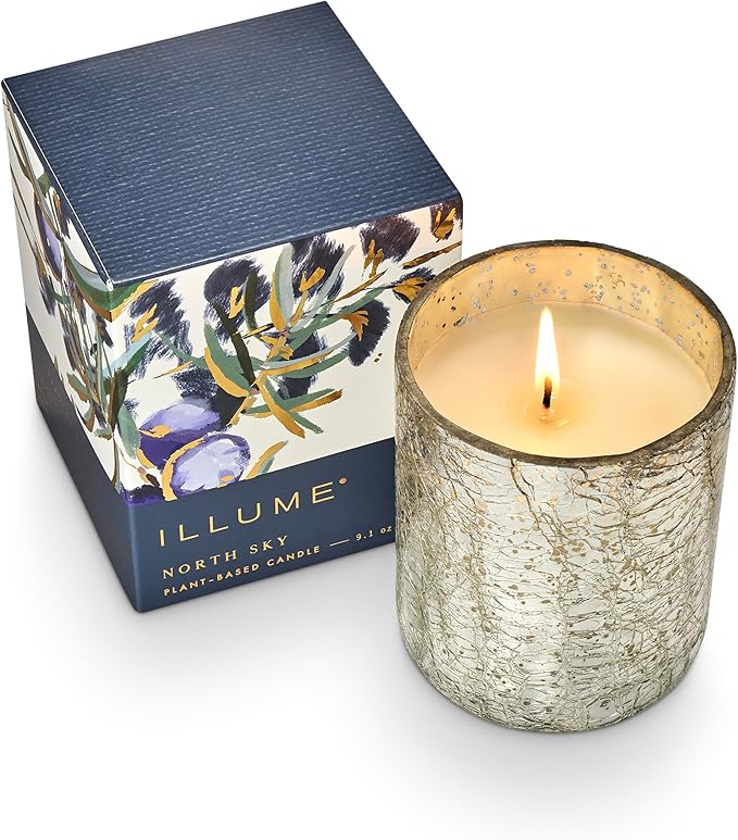 ILLUME Small Boxed Crackle Glass Candle, North Sky