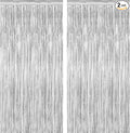 2 Pack Silver Christmas Streamers Party Decorations Silver Tinsel Backdrop Supplies Foil Curtain Backdrop for Baby Shower Birthday Bachelorette Wedding Engagement Holiday Halloween Party Decorations