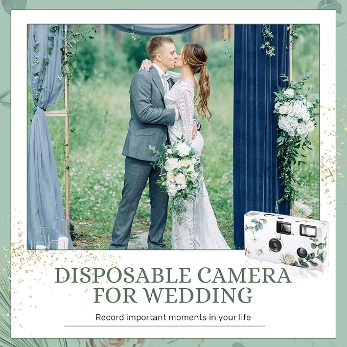 Treela 6 Pack of Disposable Camera for Wedding Bulk Bachelorette Single Use Flash 35mm Camera for Birthday Concert Travel Anniversary Party Supply Favor Vacation Gift (Eucalyptus Leaf)