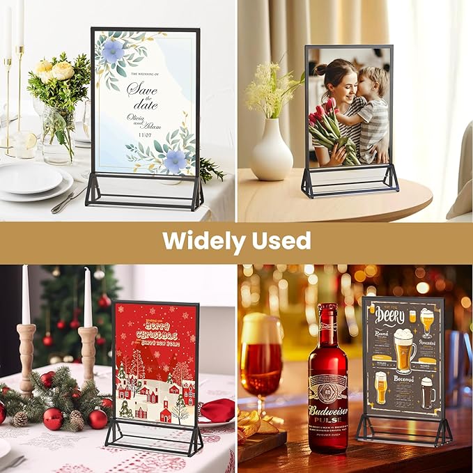 Acrylic Sign Holder 8.5X11 Black Picture Frame Double-Sided Acrylic Frames for Wedding Table Numbers Photo Frames Flyers Menu with Removable Sticky Dots-6 Pack