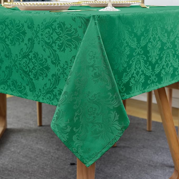 SASTYBALE Rectangle Jacquard Tablecloth, Damask Table Cloth SpillProof Wrinkle Resistant Tablecloths, Soft Polyester Oblong Table Cover for Kitchen, Dinner, Parties (Dark Green, 52X70)
