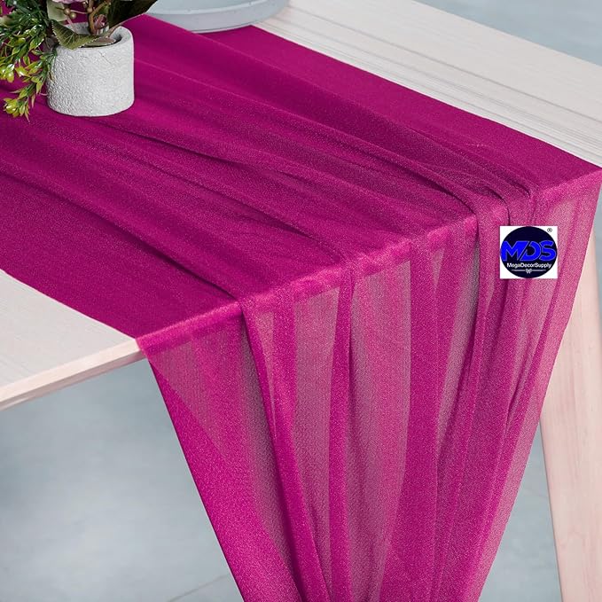 MDS 20 Pack 10ft Chiffon Table Runner 29 x 120 Inches Sheer Wedding Runner Romantic Rustic Table Runner for Wedding Decorations, Birthday Parties, Bridal Shower Party Arch Decor - Magenta