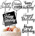 6 Pcs Black Happy Birthday Cake Toppers Set, Acrylic Cake Decoration for Birthday Party