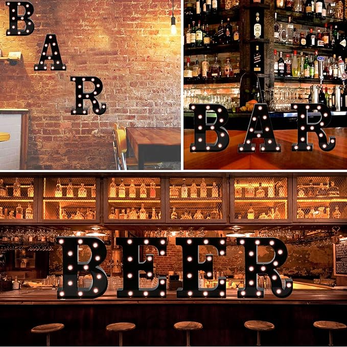 Light Up Black Alphabet Marquee Letters Sign LED Marquee Number Lights Sign for Night Light Home Bar Christmas Lamp Birthday Party Wedding Decoration R