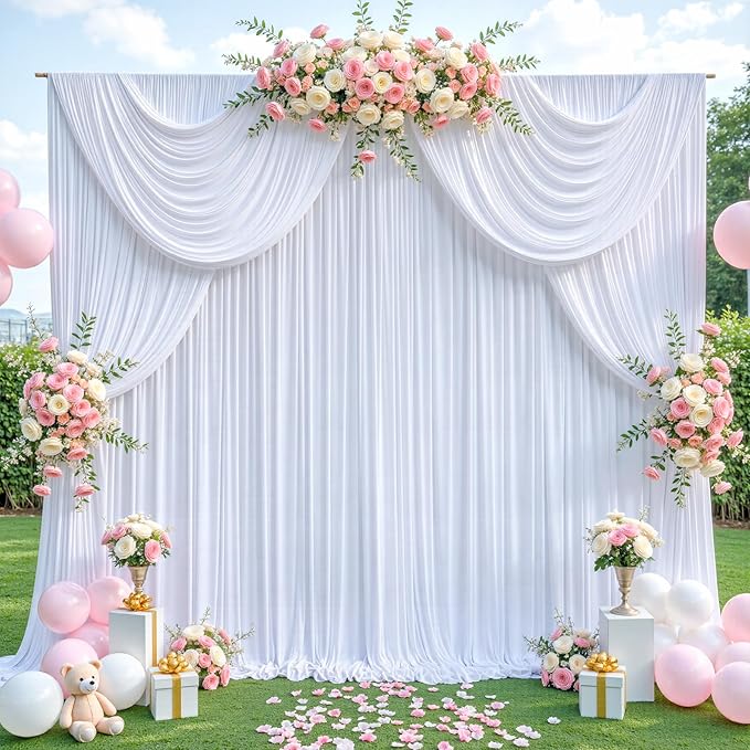 40ft x 12ft White Backdrop Curtains Wrinkle Free Backdrop Curtain for Wedding Parties White Fabric Backdrops Drapes Back Drop Cloth Bridal Shower Stage Curtains Wedding Decorations for Reception