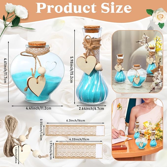 Layhit Unity Sand Ceremony Set Includes 3 Pcs Decorative Vase with Burlap and Lace Sleeves and Wooden Love Hemp Rope Personalized Ceremony Kit for Wedding Centerpiece, Sand Not Included