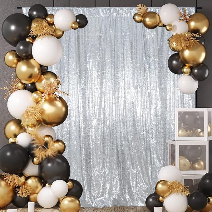 Silver Sequin Backdrop Curtains, Silver Backdrop 6ftx6ft Glitter Photo Backdrop Curtain for Party Decoration Thickened Sparkle Photoshoot Background NO See-Through