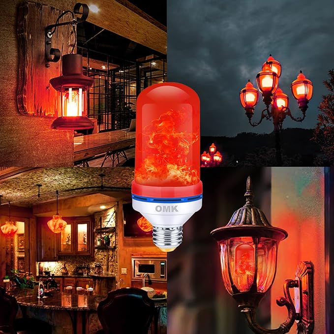 OMK - Christmas Decor LED Flame Effect Light Bulbs - Upgraded 4 Modes Fire Simulated Lamps - Holiday/Christmas Gifts/Party/Indoor/Outdoor Decoration Lights(Red 2)