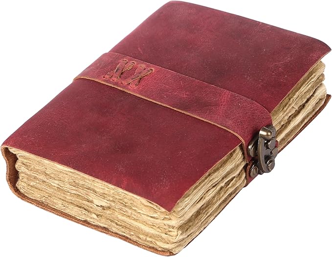 Vintage Leather Journal Handmade Buffalo Non-Refillable Deckle Edge Paper – Leather Bound Journal for Women, Men, C-Lock Closure, Ideal for Writing & Travel for Artists (Solid Pink)