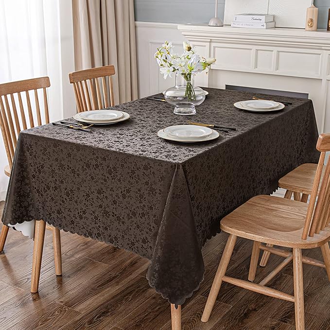 smiry Waterproof Vinyl Tablecloth, Rectangle Heavy Duty Table Cloth, Wipeable Table Cover for Kitchen and Dining Room (Coffee 1, 60X102 Inch)