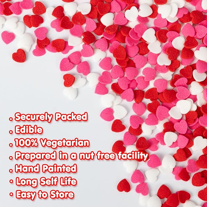 Edible Heart Sprinkles,Red Pink White Heart Shapes Mix,Sugar Sprinkles for Decorations Baking,Cake Ice Cream Cookies Cupcake Toppe Chocolate,Birthday Wedding Valentines Christmas Party Supplie,100g/3.53oz