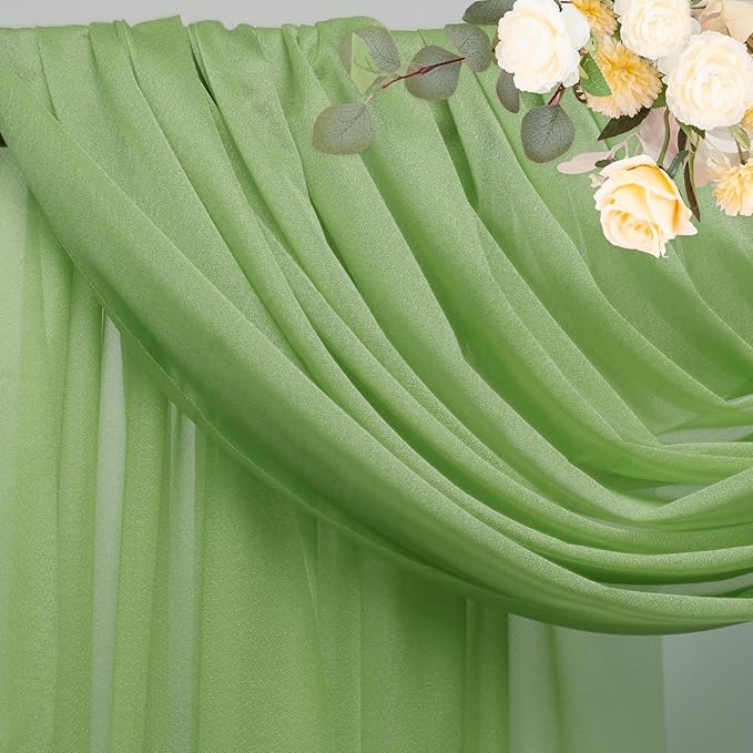 Wokceer Sage Green Wedding Arch Draping Fabric Backdrop 4 Panels 28.7" X 20FT Sheer Drapes Fabric for Wedding Arbor Ceremony Party