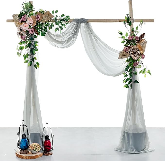 VDS Pack of 2 Panel (30 Inch X 40 Feet) Wedding Arch Draping Fabric Sheer Chiffon Fabric Drapery for Wedding Ceremony Reception Swag Backdrop Canopy Chuppah ARBO Altars Decoration (Grey)