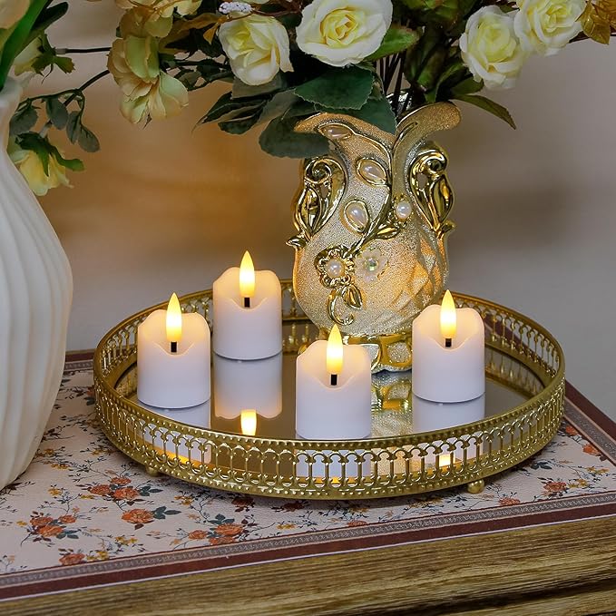 6 Pack Battery Operated Auto Daily Timer White Plastic LED Flameless Votive Candles, Long Runtime 1.6" x2.3" Flickering Tealight Candles with Remote Control
