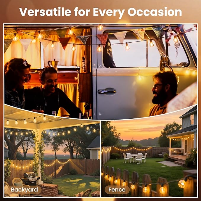 RTTY Outdoor String Lights 60 ft, G40 Led Patio Globe Lights with 32pcs Plastic Bulbs,Shatterproof Waterproof Connectable Hanging for Porch Cafe Bistro Backyard Gazebo Balcony Deck Party