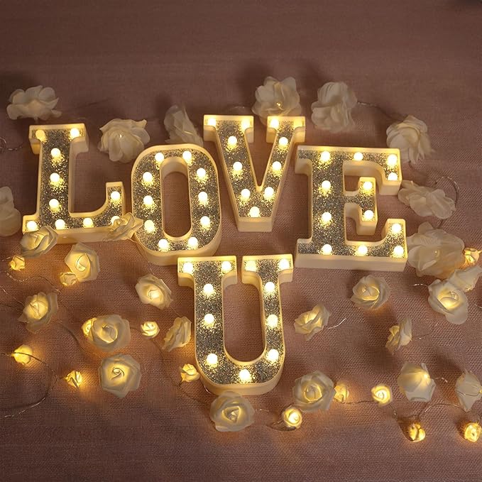 NW LIGHT Light Up Marquee Letter K for Table Decorations, Glitter Alphabet Signs for Prom, Events, or Engagement Party Decor
