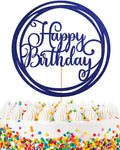 Happy Birthday Cake Topper - Blue Glitter Happy Birthday Cake Decoration Supplies for Children or Adults - Happy Birthday Cake Bunting Decor, Photo Booth Props