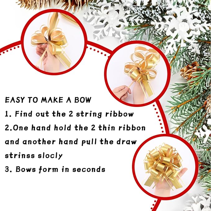 40 Pieces 6 Inches and 3 Inches Pull Bow Wrapping Pull Bow Ribbon Pull Bows for Wedding Baskets,Large Bows for Presents. (Gold)