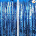 2 Pack Dark Blue Streamers Party Decorations Ocean Theme Sea Tinsel Backdrop Supplies Foil Curtain Backdrop for Baby Shower Birthday Bachelorette Wedding Engagement Halloween Party Decorations