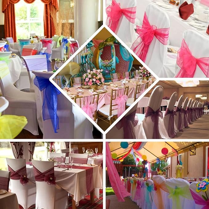 Organza Chair Bow Sash Décor Bows Sashes for Wedding Reception Events Banquets Decoration - (Pack of 25, Yellow)