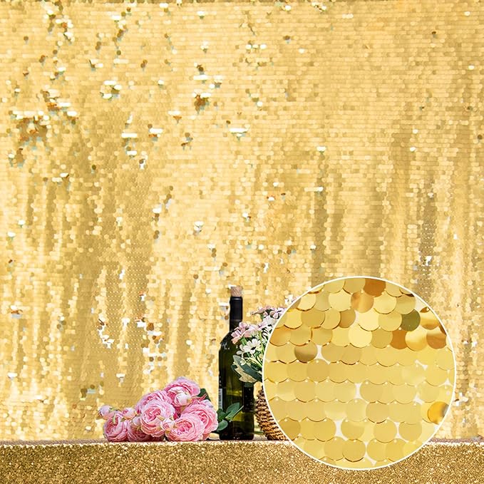 JYFLZQ Gold Payette Sequin Backdrop Curtains 4ft x 8ft 2 Panels Shimmer Wall Backdrop Big Sequin Background Thick Glitter Photo Booth Backdrops for Birthday Wedding Prom Parties