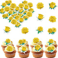 48PCS Edible Rose Flower Cupcake Toppers Wafer Paper Roses Decorations Flower Birthday Party Decorations Rose Cake Toppers for Wedding Engagement Birthday Party Cake Decor Supplies (Yellow)