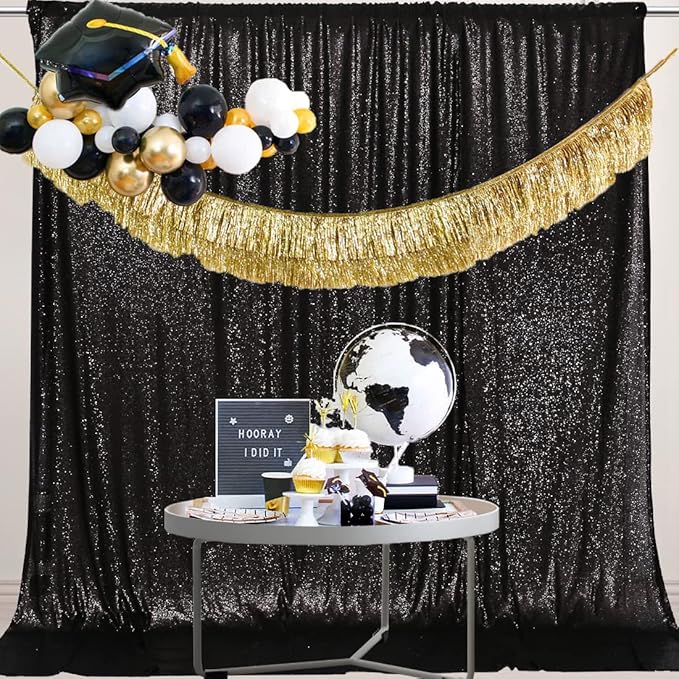PartyDelight Sequin Backdrop Black Photography 6Ft x 8Ft Party Back Drop