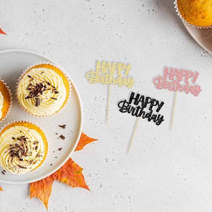 Gyufise 36Pcs Happy Birthday Cupcake Toppers & Picks - Baby Shower & Anniversary Party Supplies