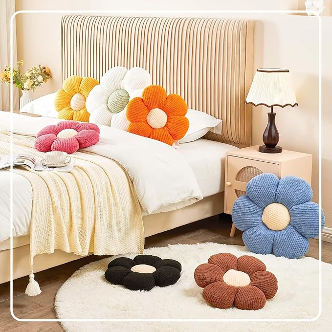 Flower Throw Pillow, Soft Blue 19.6" Shaped Floor Pillow for Home Decor, Cute Aesthetic Plush Decorative Pillows for Bed, Sofa, Couch