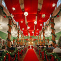 PartyVillage 10ftx40ft Red Ceiling Curtain for Wedding Parties – 2 Panels Wrinkle-Free 40 FT Long Tent Draping Curtains for Wedding, Birthday & Theme Parties, 40ft Height with Rod Pocket
