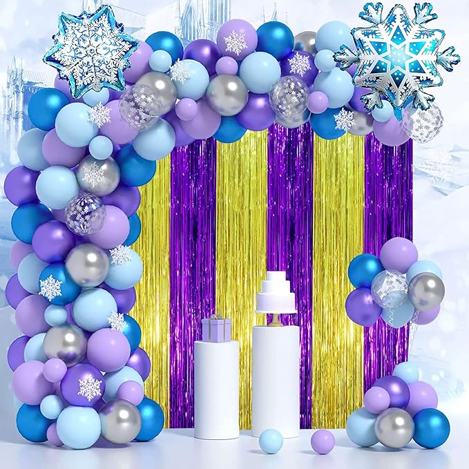 2 Pack Purple and Gold Foil Fringe Backdrop Curtains, Tinsel Streamers Party Decorations, Fringe Backdrop, Door Shimmer for Graduation or Birthday Party