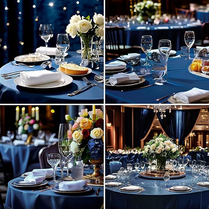 Round Tablecloth 120 Inch Tablecloth 2 Pack Navy Blue Table Cloths Washable Decorative Linen Polyester TableClothes Cover for Dining Table Banquets Buffet Parties and Wedding