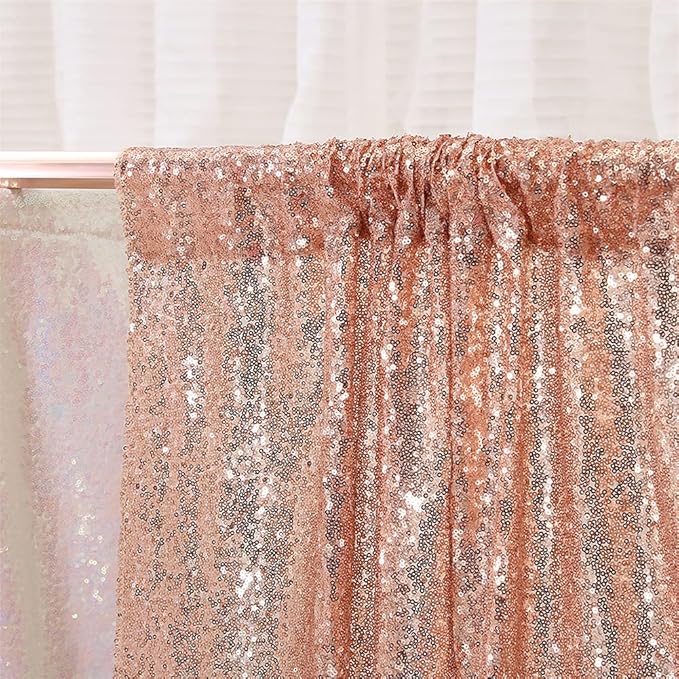 Eternal Beauty Rose Gold Sequin Backdrop Curtains, Shimmer Back Drop 4Panels-2FTx8FT for Christmas, Party, Birthday, Photography, Wedding, Baby Shower Event Decoration