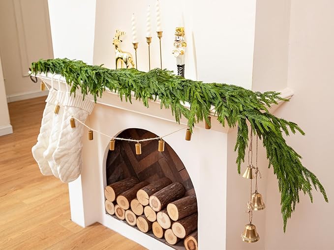 72" Norfolk Pine Garland Real Touch Christmas Garland Faux Cedar Garland Christmas Greenery for Mantle Stairs Table Fireplace Wall Xmas Indoor Outdoor Christmas Decor Holiday Decorations