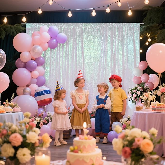 SquarePie Sequin Backdrop Curtain Not See Through Thick Glitter Background for Party 10FT x 10FT Iridescent