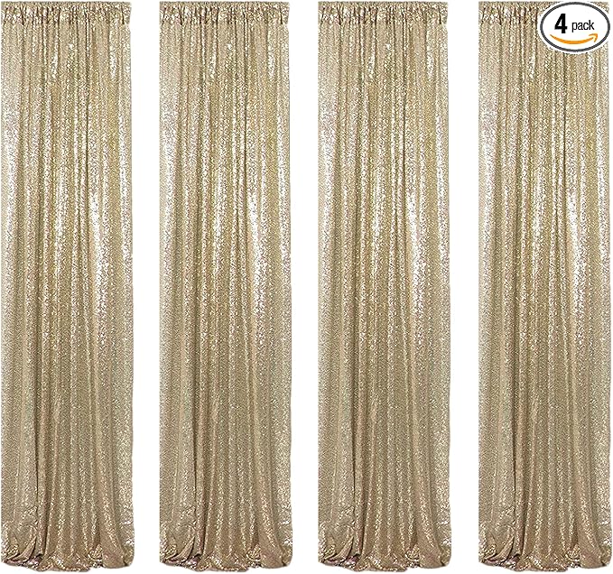 Champagne Sequin Backdrop 4 Panels 2FTx8FT for Wedding Photo Backdrop Birthday Bridal Party