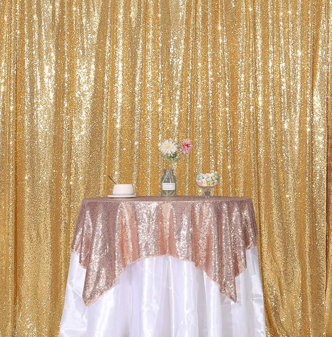 SquarePie Sequin Backdrop 10FT x 10FT Gold Curtain Background Wedding Party Decoration