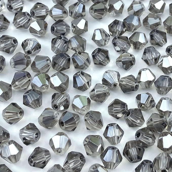 100pcs 8mm Bicone Crystal Glass Beads Loose Spacer Beads Faceted Craft Beads for Jewelry Making DIY Necklace Bracelet Earring Wind Chimes Suncatchers Ornamen(Transparent Gray)