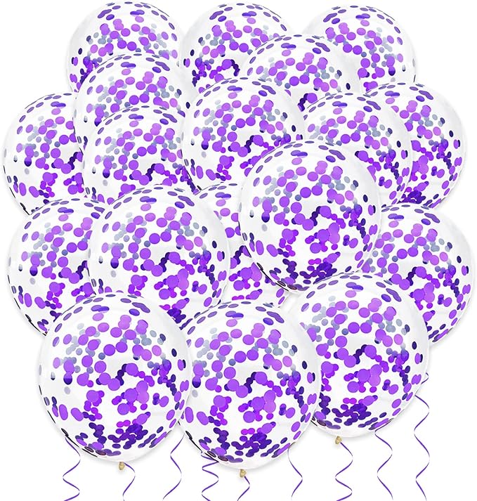 Purple Confetti Balloons, 25 Pcs Thickened 12 Inch Clear Latex Balloon with Confetti Inside for Graduation Engagement Bridal Shower Party Baby Shower Birthday Party Decorations Supplies