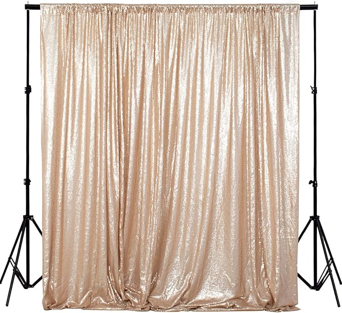 ShiDianYi Sequin Backdrop Curtain 10x10 FT Champagne Sequins Fabric Background for Photography Shimmer Sequined Backdrops for Parties Champagne Blush Curtain for Wedding