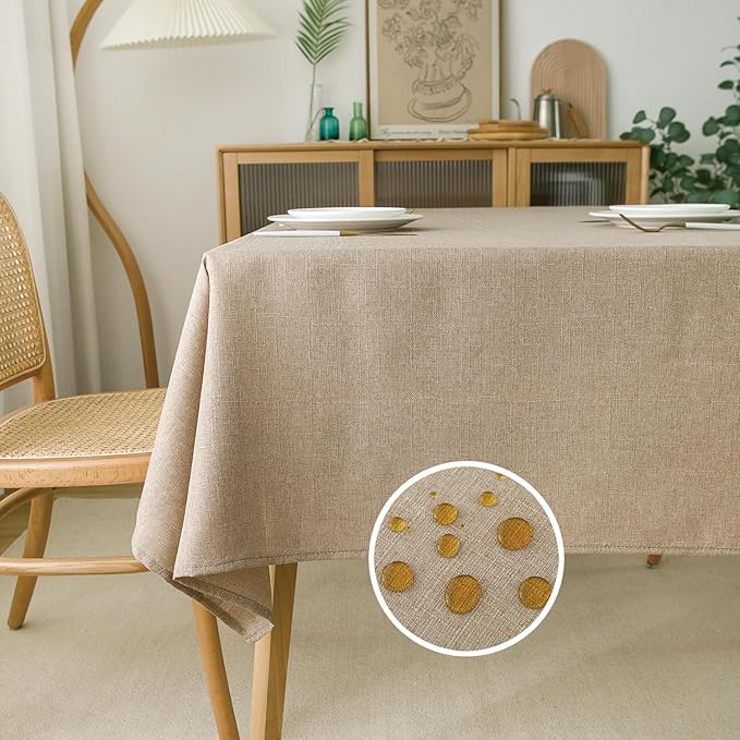 NLMUVW Linen Tablecloth Rectangle 8 Foot Burlap Textured Oblong Table Cloth Water Resistant Farmhouse Table Cover for Kitchen Dining Coffee, 54 x 120 Inch