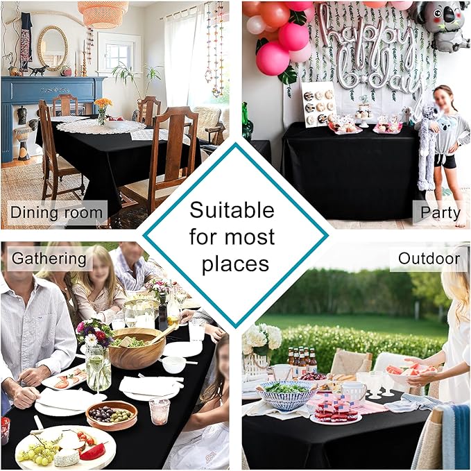 Hiasan 2 Pieces Black Tablecloth Rectangle - Waterproof and Wrinklr Resistant Washable Polyester Fabric Table Cloth for Dining Room and Outdoor Use, 54 x 120 Inch