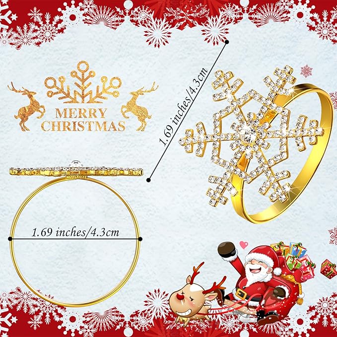 Patelai 48 Pieces Snowflake Napkin Rings Thanksgiving Christmas Napkin Holders Exquisite Household Rhinestone Napkin Rings Set for Christmas Wedding Dinner Party Table Decoration (Gold)