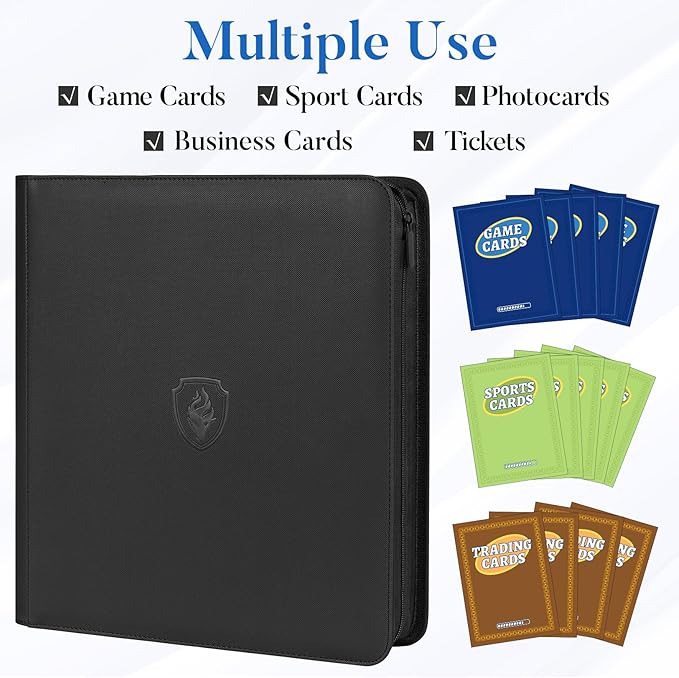 Premium Zip Card Binder 12 Pocket, Fabmaker 912 Pockets Trading Card Binder, PU Zipper Card Collection Album, Sturdy Side-Loading Card Book Holder for MTG, TCG, Game Cards, Sports Cards, Purple